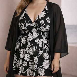 Beach Belle Skirted One Piece Swimsuit 16 NWT Built in Bra Tropical Feminine